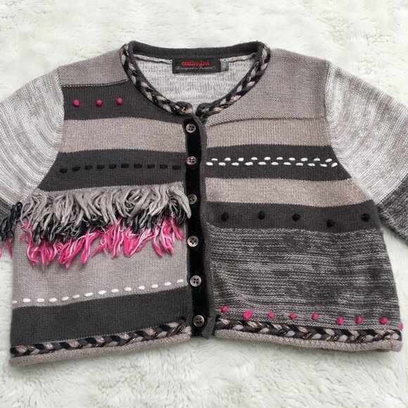 Catimini Toddler Girl Gray Brown Knit Bolero Cardigan Sweater Size 3 Years - Picture 2 of 12